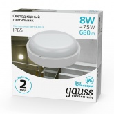 Светильник светодиодный ЖКХ Gauss Elementary D140x48 8W 800Lm 6500K 230V IP65 круг белый