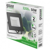 Прожектор светодиодный Gauss Elementary 50W 220V зеленый 3200lm IP65 черный корпус