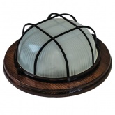 Светильник для бани термостойкий 130° на деревянной основе Орех, IP54 E27 круг решетка НБО 03-60-022