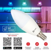 Умная лампа EKF Connect WIFI Свеча 5W RGBW 3000...6500K 230V E14 400lm (управление - Алиса и Маруся)