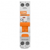 Дифференциальный автомат TDM 1П+Н C6А 30мА тип АС однофазный электронный 4,5кА 1 модуль АВДТ63М (дифавтомат, АВДТ)