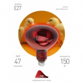 Лампа инфракрасная ЭРА ИКЗК R127 150W 220V E27 для обогрева животных