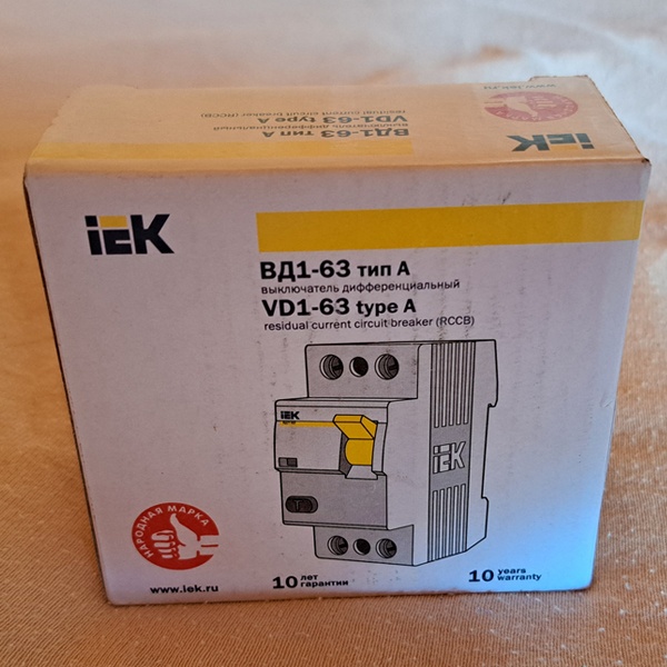 Двухполюсный дифференциальный выключатель 30мА Тип А (УЗО) ВД1-63 ИЭК, номинальный ток 63А