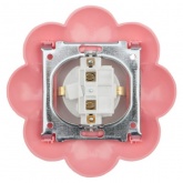 Розетка одноместная Kranz HAPPY Цветок скрытой установки, с заземлением и шторками, белый/розовый