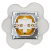 Розетка одноместная Kranz HAPPY Яичница скрытой установки, с заземлением и шторками, желтый/белый