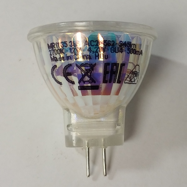 Светодиодная, низковольтная, лампочка акцентного освещения Осрам, мощностью 4,2 Ватта, с цоколем GU4, теплый свет