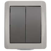 Выключатель двухклавишный открытой установки Kranz Industrial IP54 серый