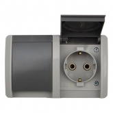 Блок из 2 розетки Kranz Industrial 2х2П+3 горизонтальный открытой установки IP54 серый