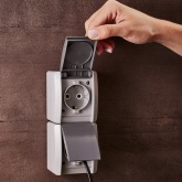 Блок из 2 розетки Kranz Industrial 2х2П+3 вертикальный открытой установки IP54 серый