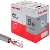 Кабель витая пара Rexant неэкранированный UTP 2PR 24AWG cat 5e CU серый [305м] (провод для интернета)