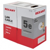 Кабель витая пара Rexant неэкранированный UTP 4PR 24AWG нг(А)-HF cat 5e CU оранжевый [305м] (провод для интернета)