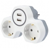 Двойник электрический Rexant 16 А с заземлением и защитными шторками + 2 USB порта, 2,4 А, белый