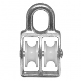 Блок для троса двойной Партнер 40мм нейлоновый шкив (трос 9мм) оцинкованный