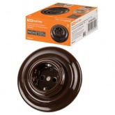 Розетка с заземлением TDM Болонь 2П+З 16А 250В фарфор коричневый