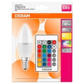 Светодиодная лампа свеча Osram LED S CL B 40 REM 5,5W/827 RGBW 230V FR E14 с ИК-пультом