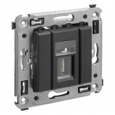 USB 2.0 розетка одинарная в стену DKC Avanti тип А-А, черный матовый