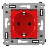 Розетка в стену, 2P+E, с з/ш, Avanti, Красный квадрат