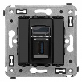 USB 3.0 розетка одинарная в стену DKC Avanti, тип А-А,, черный квадрат