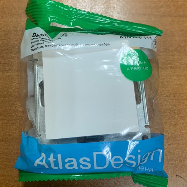 Электрический 1-клавишный встраиваемый выключатель света Атлас Дизайн белого цвета