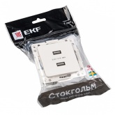 Механизм зарядной розетки EKF 2хUSB тип А 2,1А Стокгольм белый