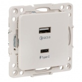 Механизм зарядной розетки EKF 2хUSB тип А и С 2,1А Стокгольм белый