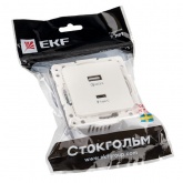 Механизм зарядной розетки EKF 2хUSB тип А и С 2,1А Стокгольм белый