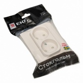 Двойная розетка EKF 2х2P+E 16А с защитными шторками с рамкой Стокгольм белый