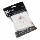 Механизм розетки EKF 2P+E 16А с защитными шторками с рамкой Стокгольм белый