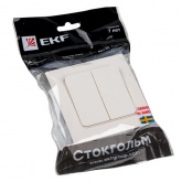 Выключатель 2-клавишный EKF 10А с рамкой Стокгольм белый