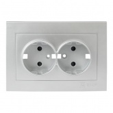 Лицевая панель розетки 2-местной с/з со шторками EKF PROxima Валенсия сталь