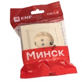 Розетка 1-местная с заземлением со шторками EKF Basic 16А с USB 1А IP20 Минск бежевый