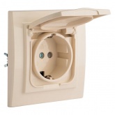 Розетка 1-местная с заземлением со шторками EKF Basic с крышкой 16А IP44 Минск бежевый