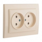 Розетка 2-местная без заземления со шторками EKF Basic 16А IP20 Минск бежевый