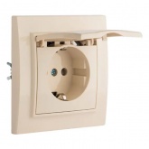 Розетка 1-местная с заземлением со шторками EKF Basic с крышкой 16А IP20 Минск бежевый