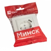 Розетка 1-местная с заземлением со шторками EKF Basic 16А с 2 USB 2,1А IP20 Минск белый