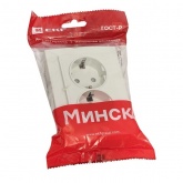 Розетка 2-местная с заземлением со шторками EKF Basic 16А IP20 Минск белый