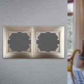 Рамка на 2 поста горизонтальная Intro Plano, шампань 1-502-04