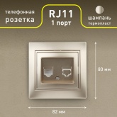 Розетка телефонная Intro RJ11 IP20 Plano, шампань 1-302-04