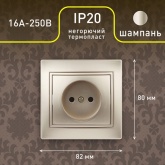 Розетка Intro 2P 16А 250В IP20 Plano, шампань 1-201-04
