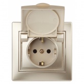 Розетка Intro 2P+E Schuko с крышкой 16А 250В IP20 Plano, шампань 1-203-04