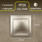 Розетка Intro 2P+E Schuko с крышкой 16А 250В IP20 Plano, шампань 1-203-04