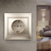 Розетка Intro 2P+E Schuko со шторками 16А 250В IP20 Plano, шампань 1-206-04