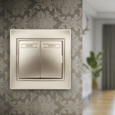 Выключатель двухклавишный Intro 10А 250В IP20 Plano, шампань 1-104-04