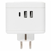 Тройник Куб EKF 2 гнезда 2Р+Е со шторками, 2USB 2,4А+Type C 3А + Ночник