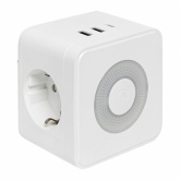 Тройник Куб EKF 2 гнезда 2Р+Е со шторками, 2USB 2,4А+Type C 3А + Ночник