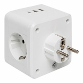 Тройник Куб EKF 2 гнезда 2Р+Е со шторками, 2USB 2,4А+Type C 3А + Ночник