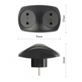 Тройник разветвитель электрический ЭРА SPx-2-B на 2 розетки без заземления 10А черный