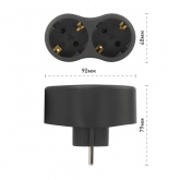 Тройник разветвитель электрический ЭРА SPx-2e-B на 2 розетки с заземлением 16А черный