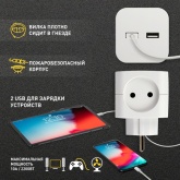 Разветвитель ЭРА SP-2-USB-W на 2 розетки 220V+2xUSB 2400mA без заземления 10А белый