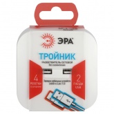 Разветвитель ЭРА SP-4-USB-W на 4 розетки 220В+2xUSB 2400мА без заземления 10А белый